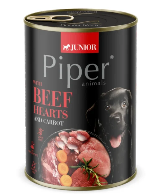 Piper Dog Junior консерва за малки кученца с говежди сърца и моркови 400гр