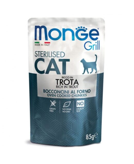 Monge Cat Grill Sterilised Trout Пауч с хапки за котки в желе с пъстърва 85гр