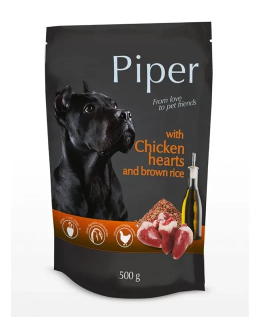Piper Adult пауч за кучета с пилешки сърца и кафяв ориз 500гр